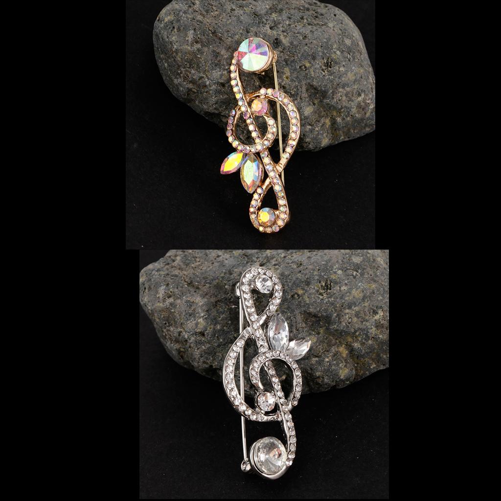 2pcs Crystal Rhinestones Brooch Music Note Breastpin Hat Pin For Men Women