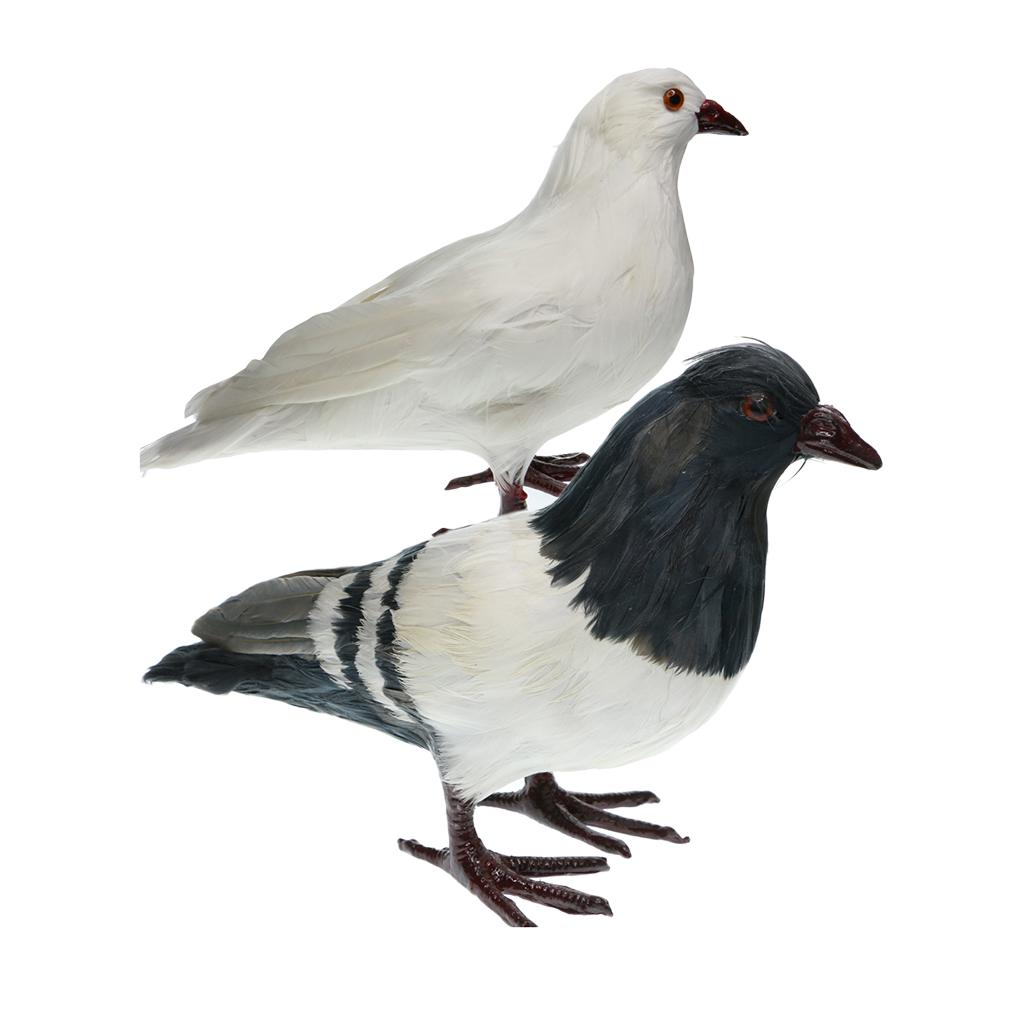 2Pcs Artificial Feathered Pigeon Bird Yard Figurine Decor Birds Figure