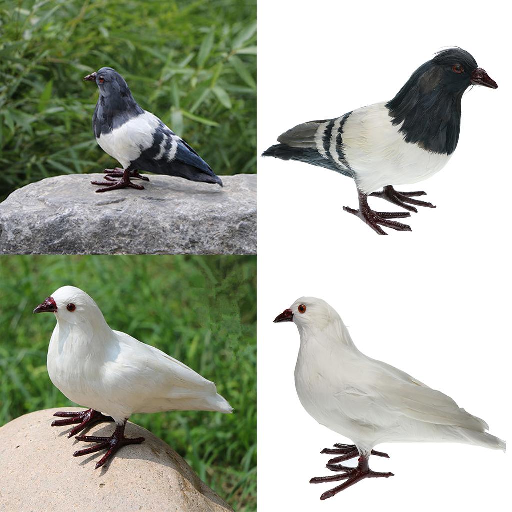 2Pcs Artificial Feathered Pigeon Bird Yard Figurine Decor Birds Figure