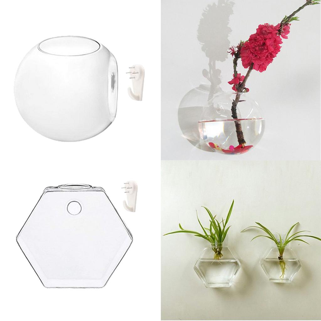 4Pcs Wall Hanging Planter Glass Hydroponic Vase Plant Pot Terrarium Ball+Hex