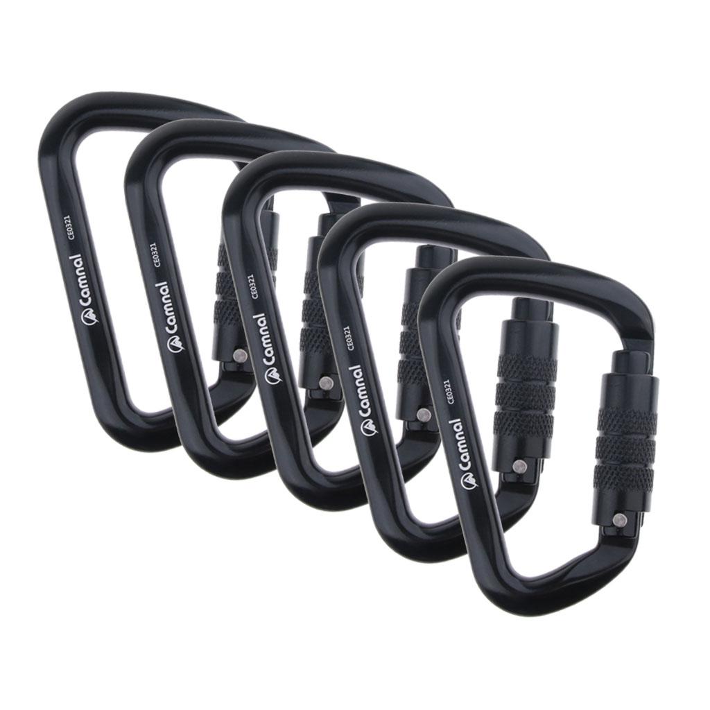 5pcs 28KN Aluminum Climbing D Type Carabiners Snap Auto Locking Black