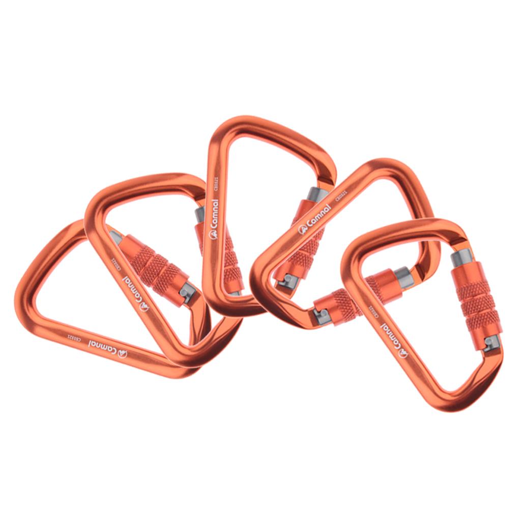 5pcs 28KN Aluminum Climbing D Type Carabiners Snap Auto Locking Orange