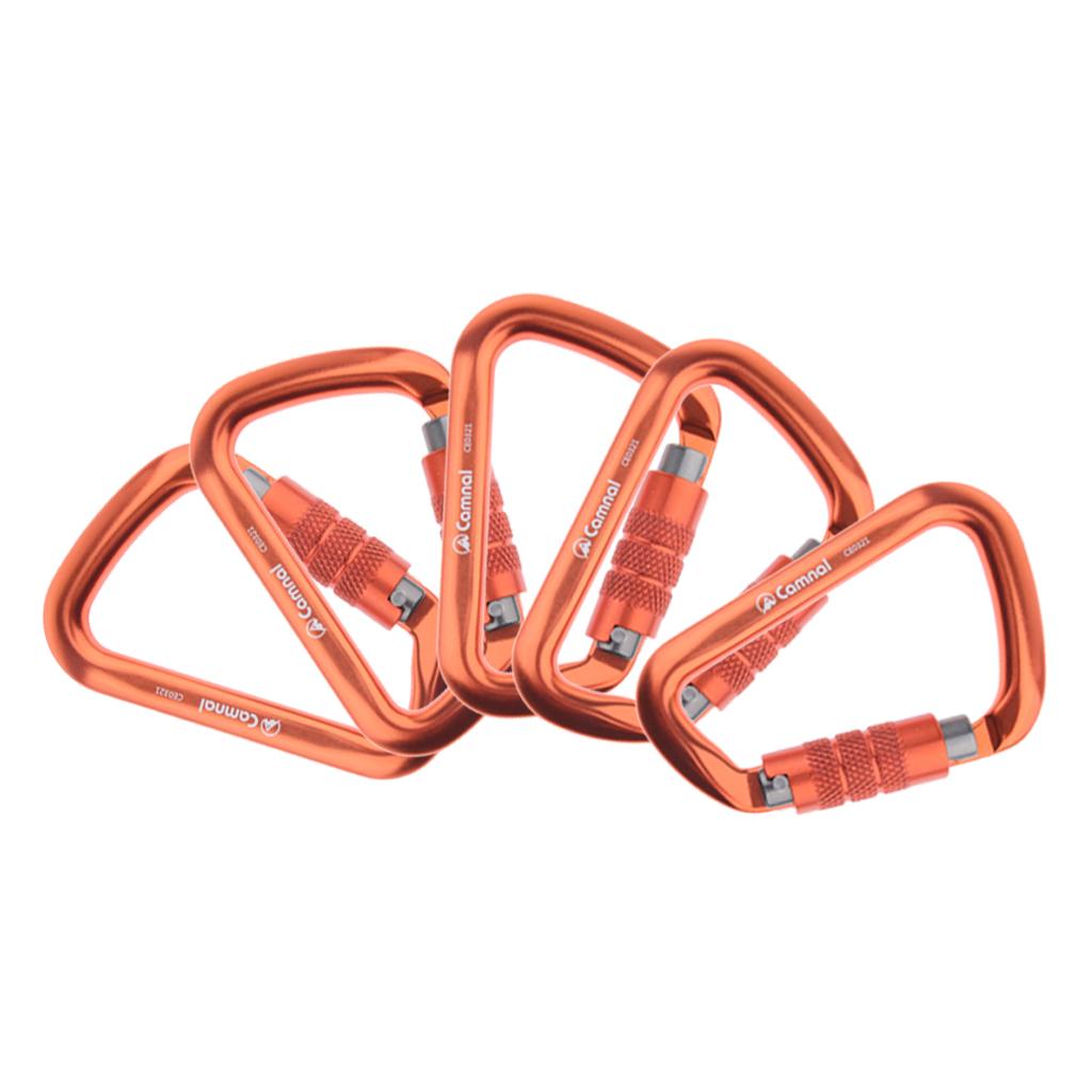 5pcs 28KN Aluminum Climbing D Type Carabiners Snap Auto Locking Orange