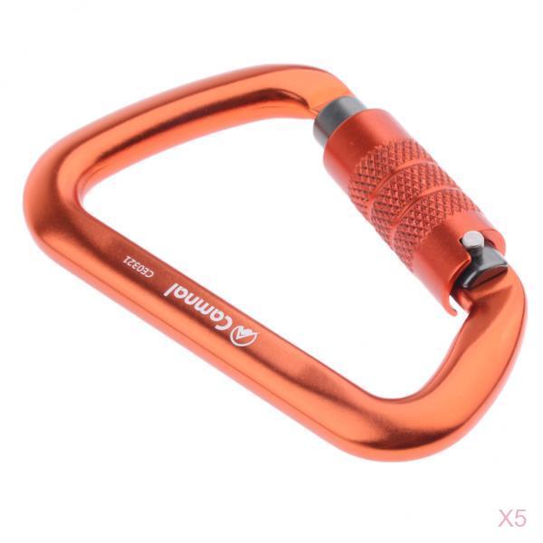 5pcs 28KN Aluminum Climbing D Type Carabiners Snap Auto Locking Orange