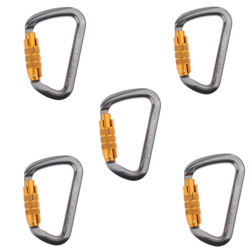 5pcs 28KN Aluminum Climbing D Type Carabiners Snap Auto Locking Gray