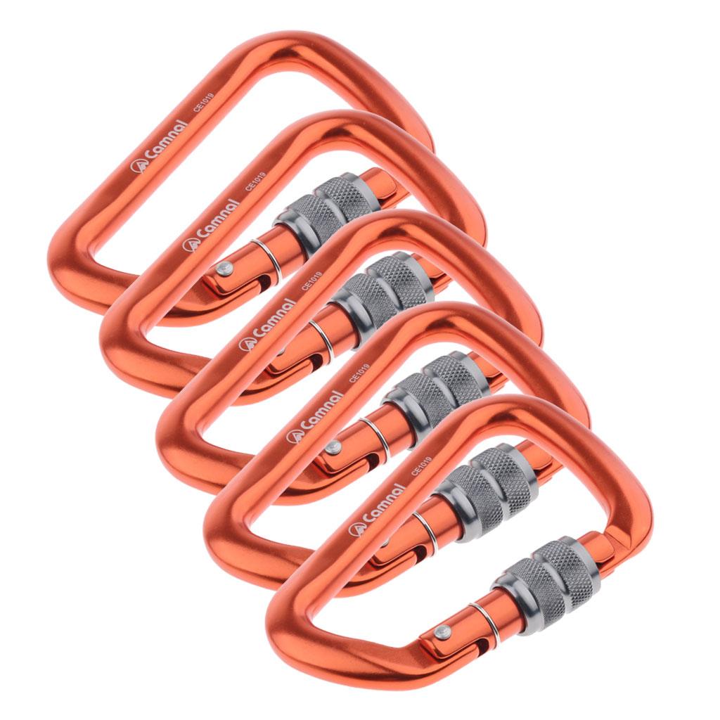 5 Pieces 28KN Aluminum Screwgate D Type Climbing Rescue Carabiner Orange