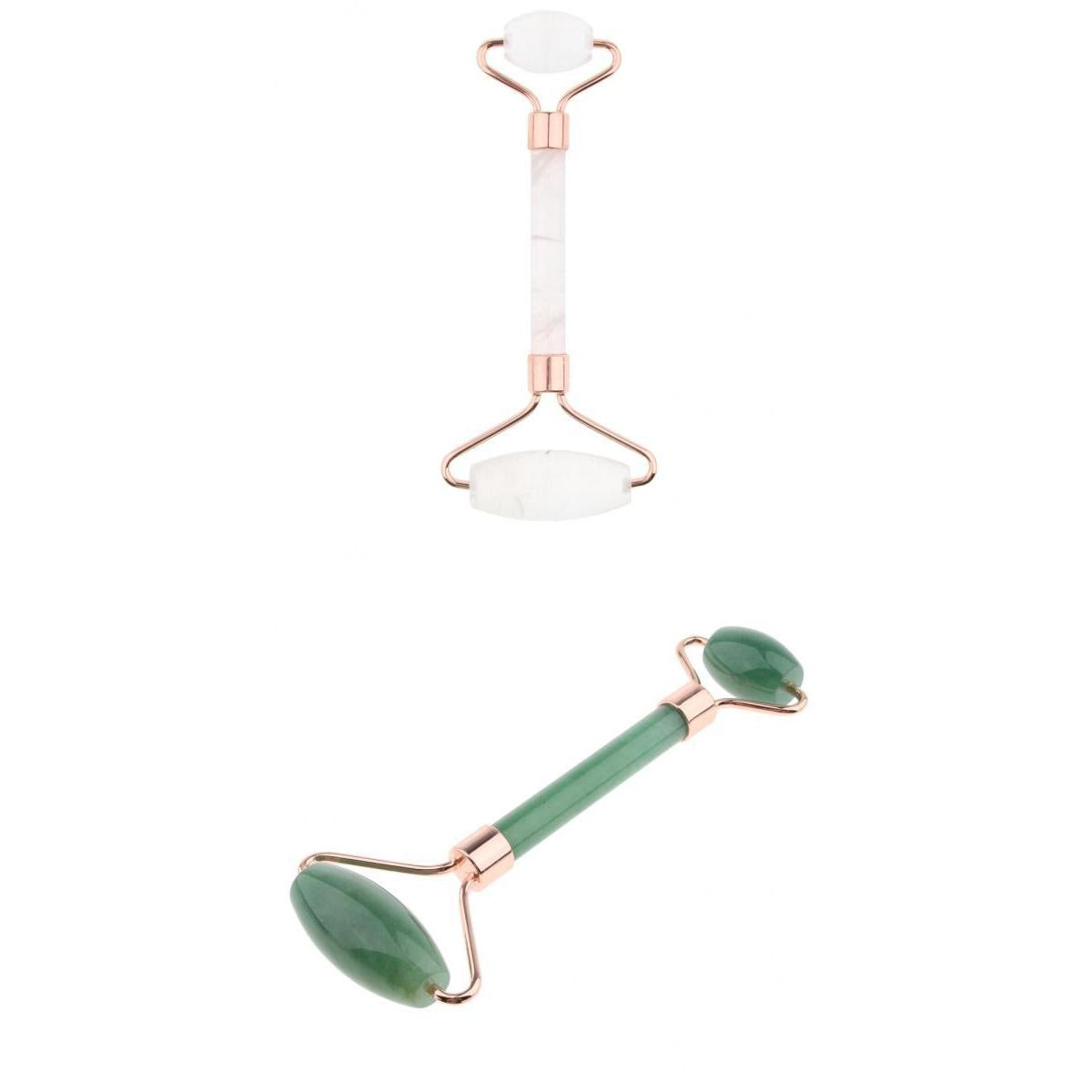 2x Double Heads Natural Jade Stone Facial Massage Roller Wheel Neck Massager