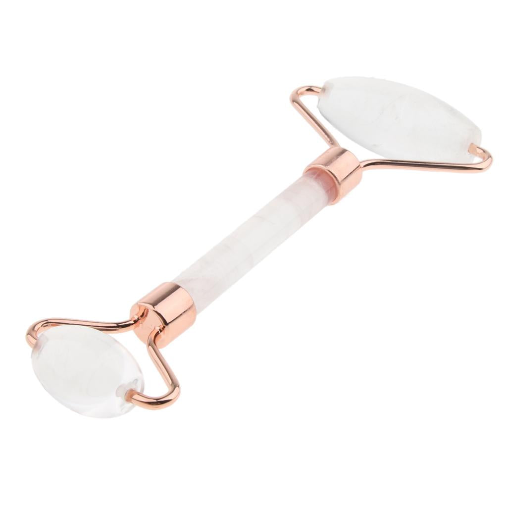 2x Double Heads Natural Jade Stone Facial Massage Roller Wheel Neck Massager