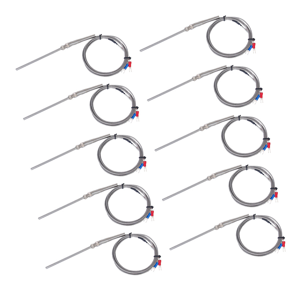 10Pcs 100mm Spade K-Type Temperature Controller Thermocouple Sensor Probe 2M