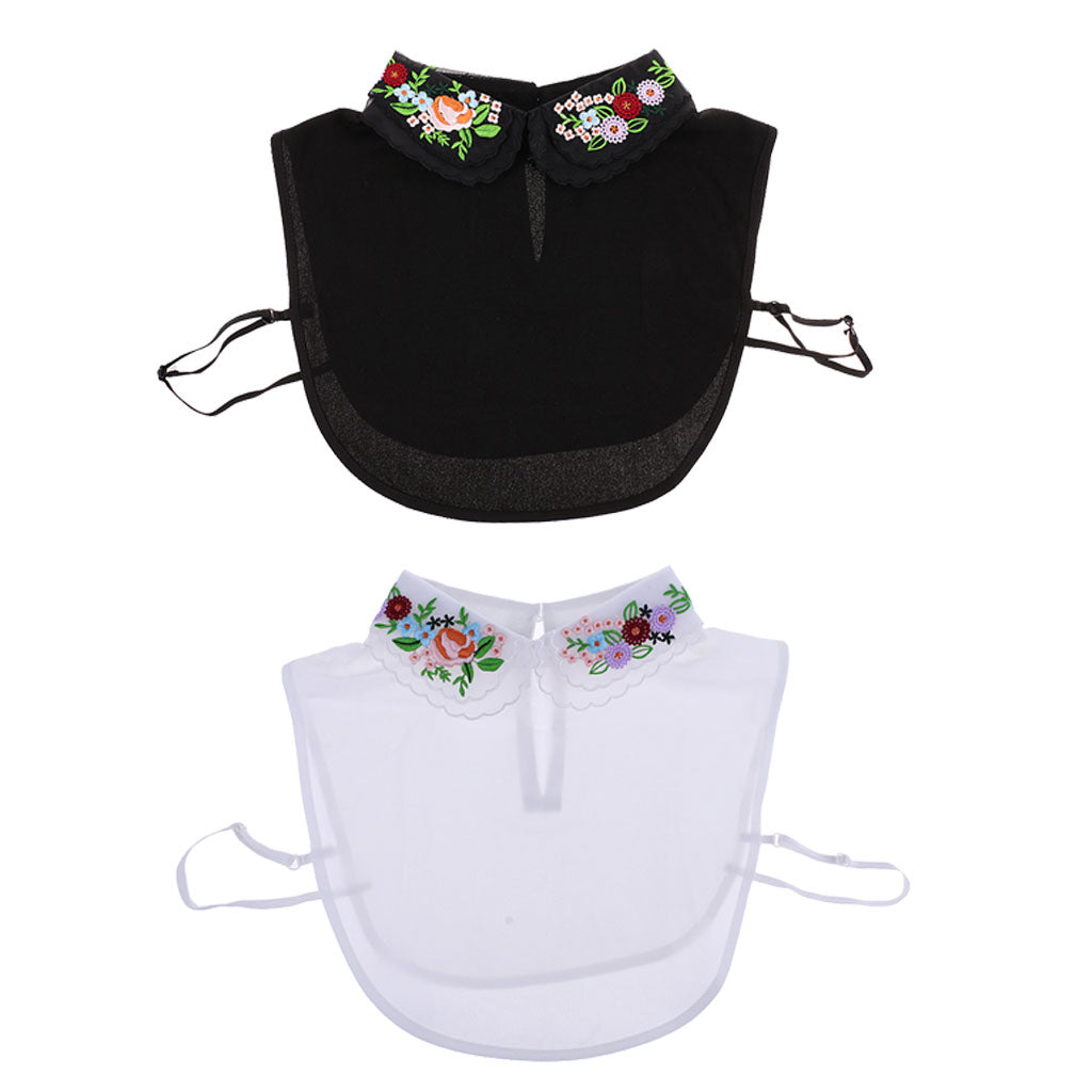 2Pcs Women's Embroidery Fake False Collar Detachable Half Shirt Dicky Collar