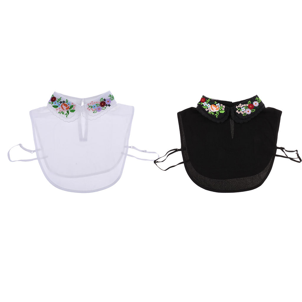 2Pcs Women's Embroidery Fake False Collar Detachable Half Shirt Dicky Collar
