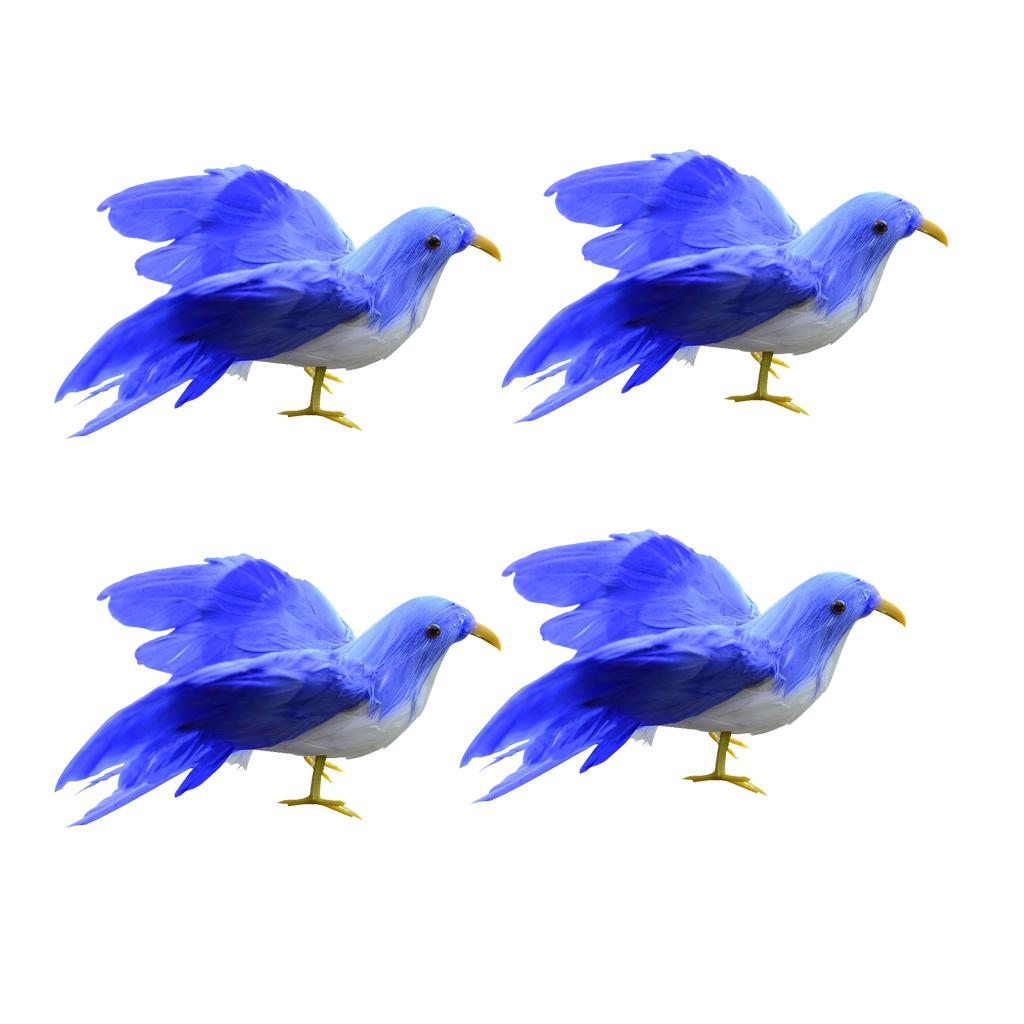 4PCS Realistic Birds Crows for Garden Weding Home Decoration Bule