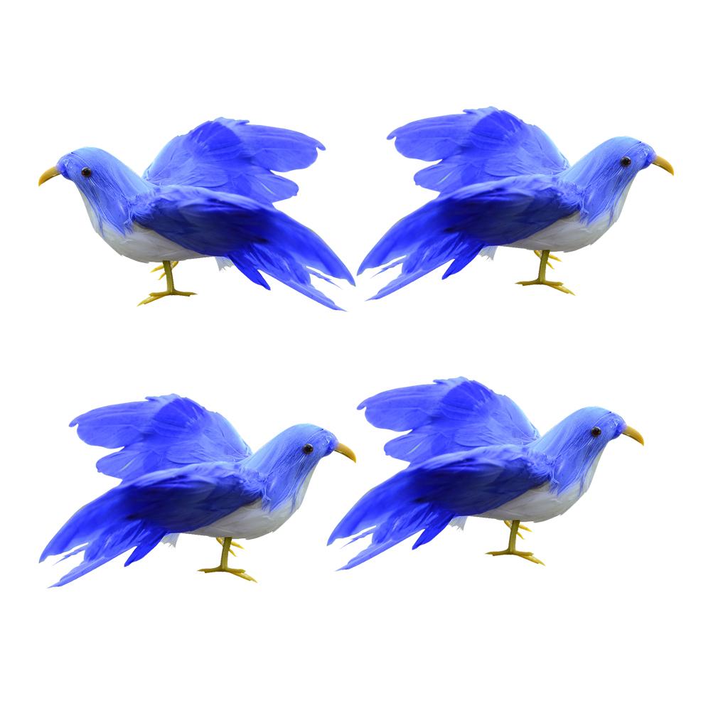 4PCS Realistic Birds Crows for Garden Weding Home Decoration Bule