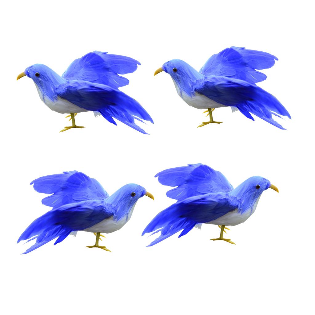 4PCS Realistic Birds Crows for Garden Weding Home Decoration Bule