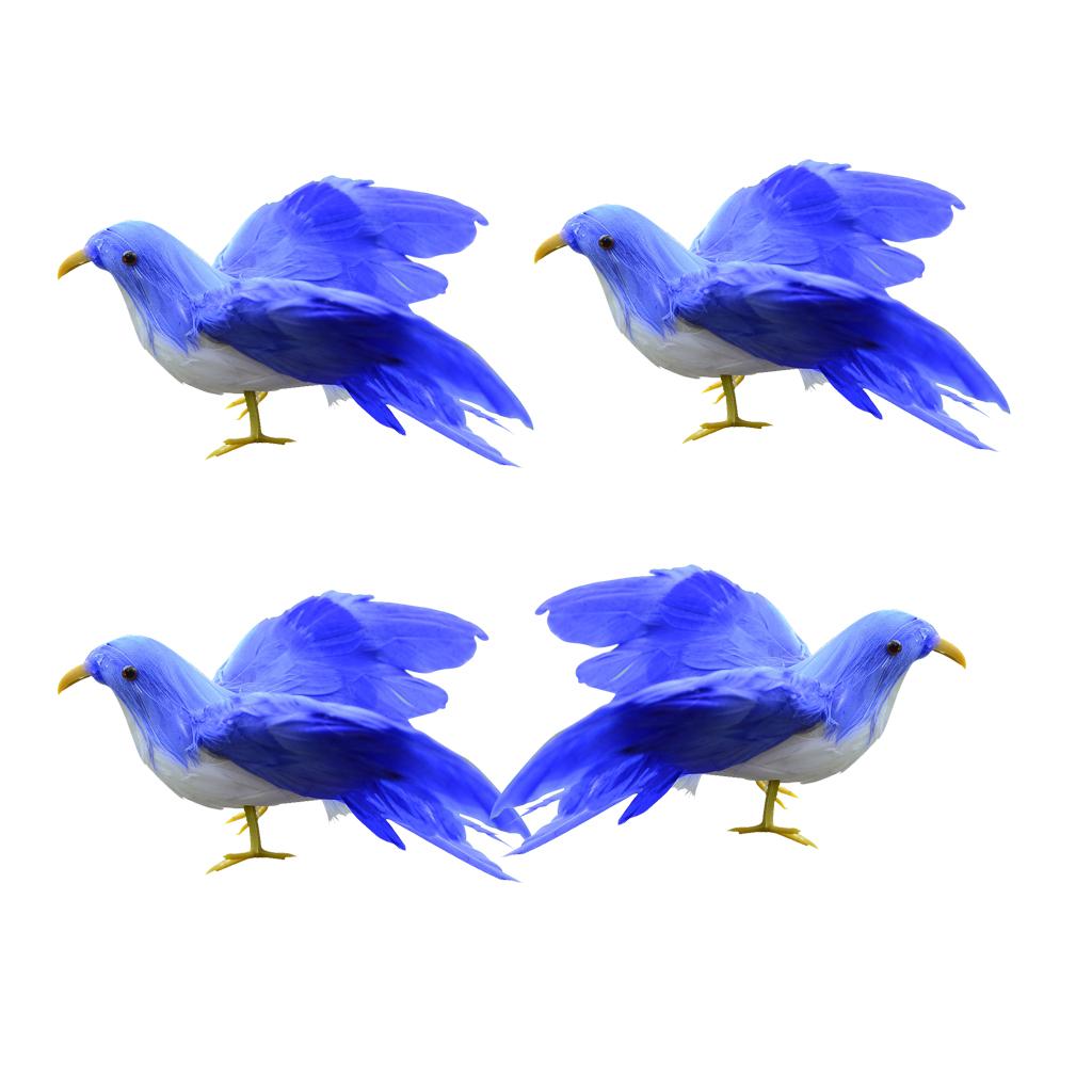 4PCS Realistic Birds Crows for Garden Weding Home Decoration Bule