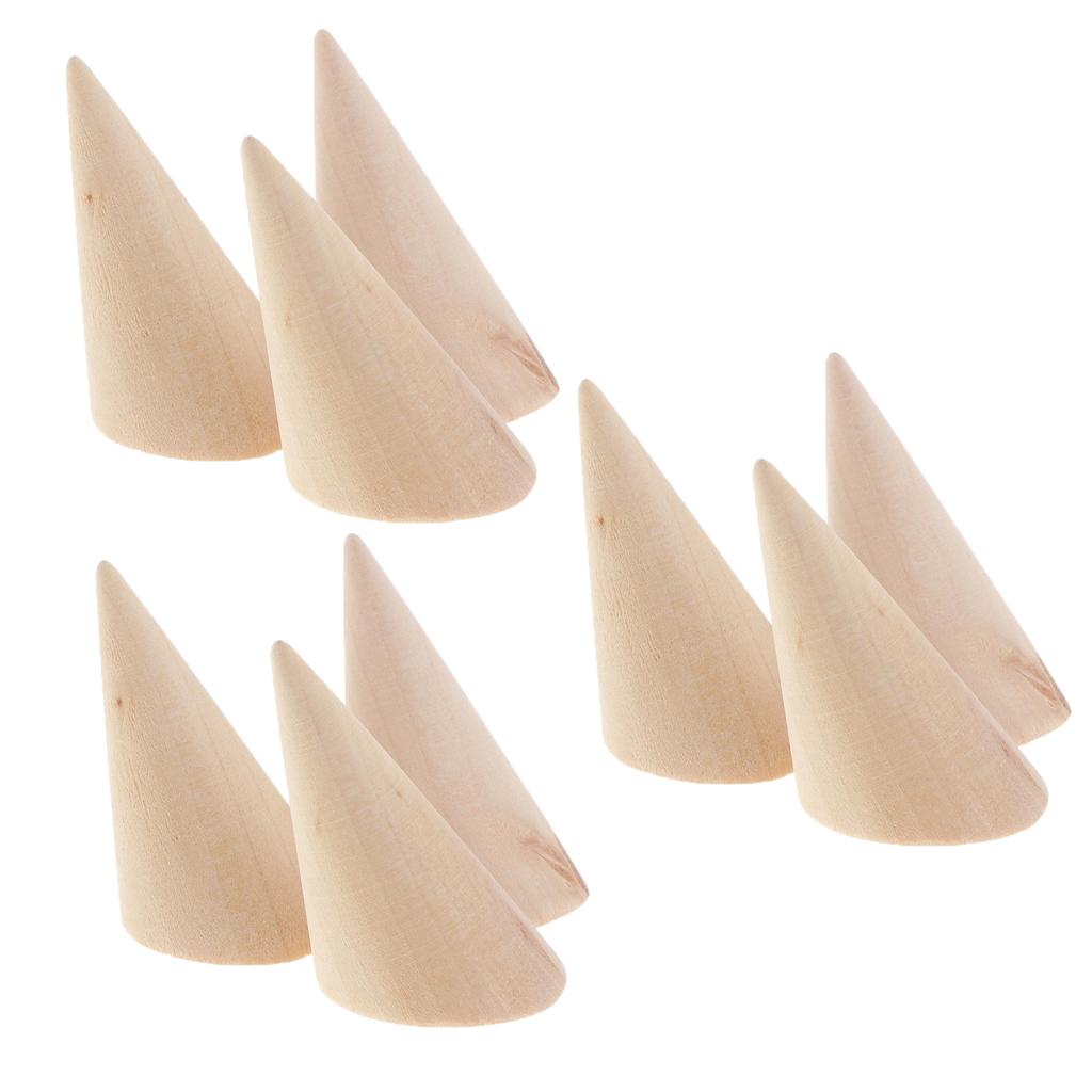 9pcs Unpainted Plain Cone Wooden Ring Jewelry Display Stand Organize Holder