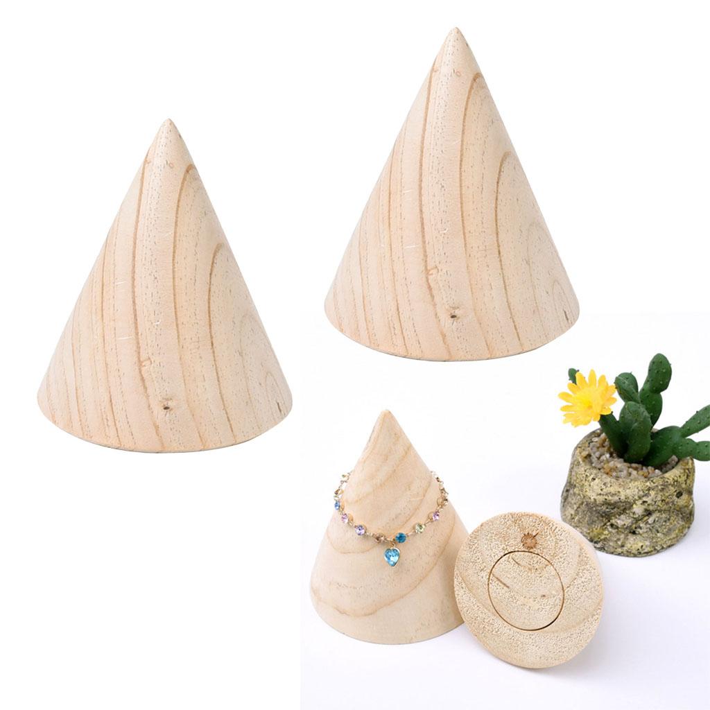 2Pcs Unfinished Cone Wood Bracelet Jewelry Display Stand Watch Bangle Holder