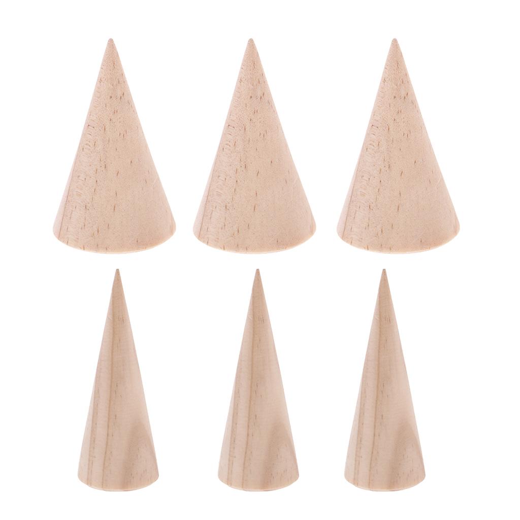 6 Pieces Unpainted Cone Wood Wooden Ring Rack Jewelry Display Stand Holder
