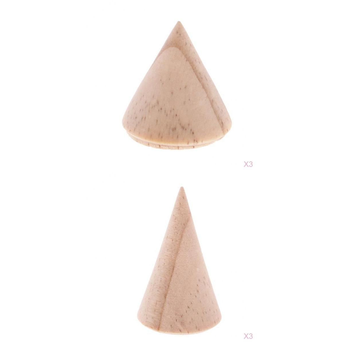 6 Pieces Unpainted Plain Cone Wooden Ring Rack Jewelry Display Stand Holder