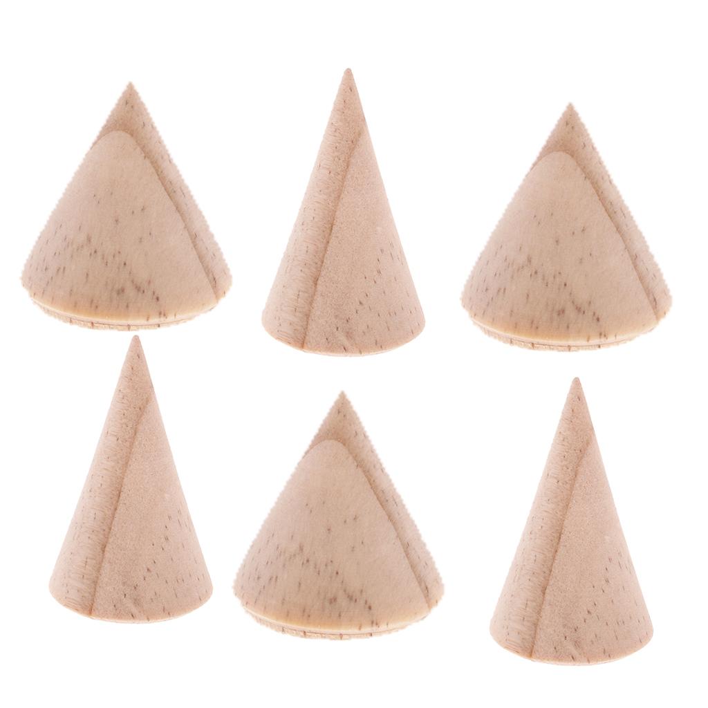 6 Pieces Unpainted Plain Cone Wooden Ring Rack Jewelry Display Stand Holder