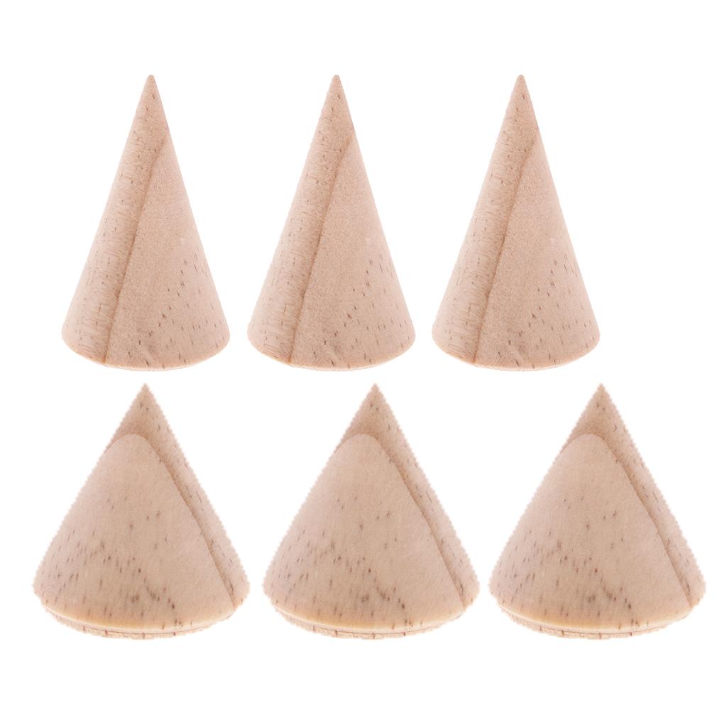 6 Pieces Unpainted Plain Cone Wooden Ring Rack Jewelry Display Stand Holder