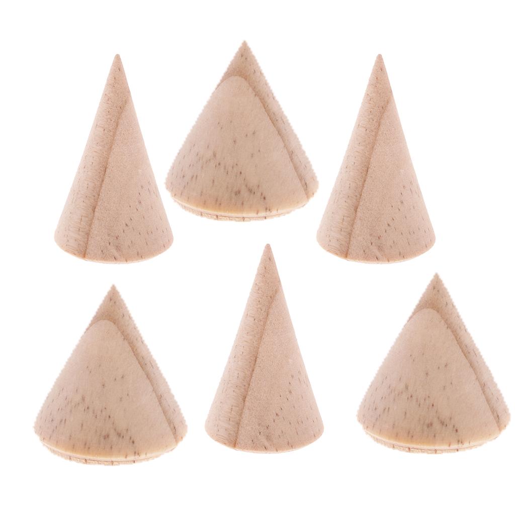 6 Pieces Unpainted Plain Cone Wooden Ring Rack Jewelry Display Stand Holder