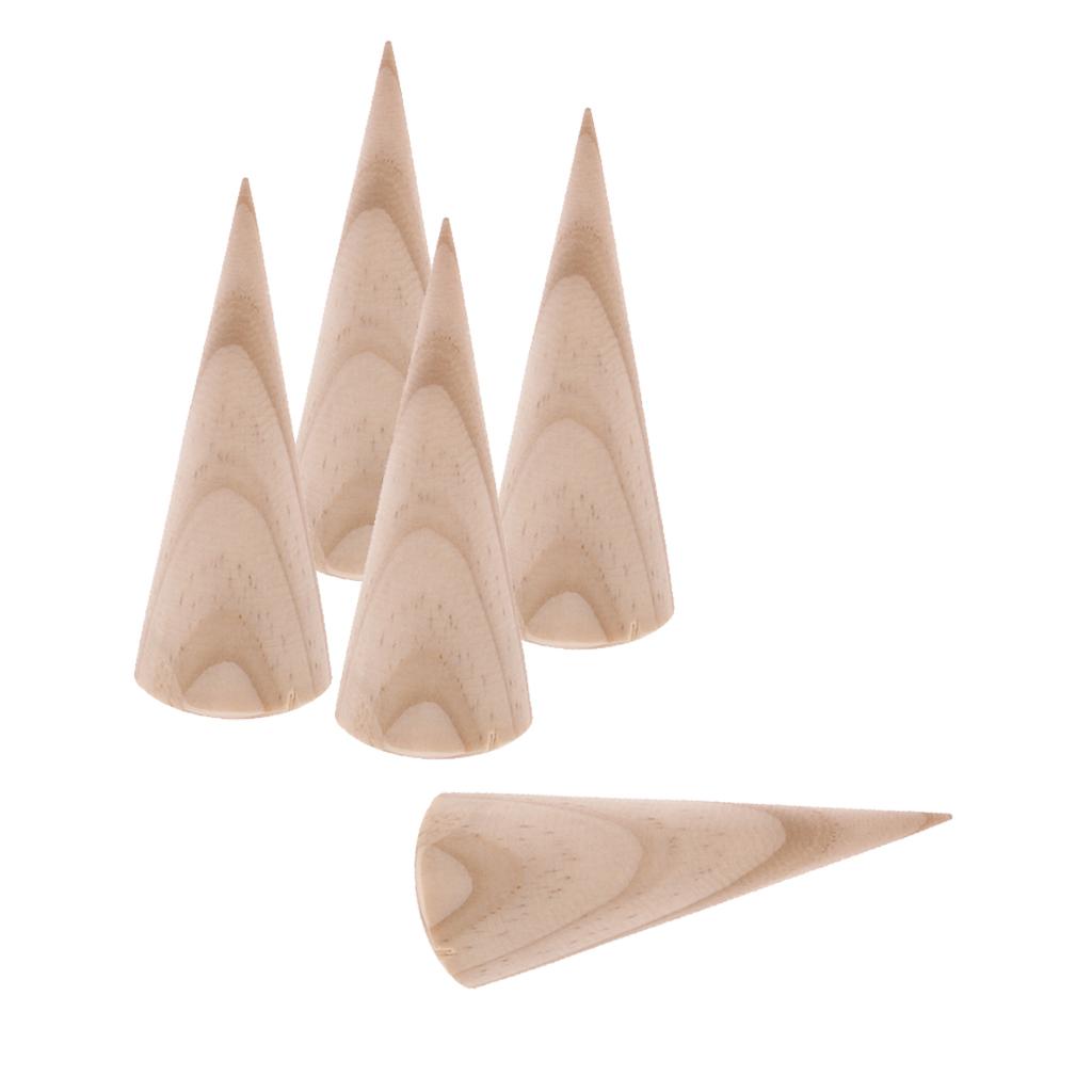 5 Pieces Unpainted Plain Cone Wooden Ring Jewelry Display Stand Holder 3x8cm