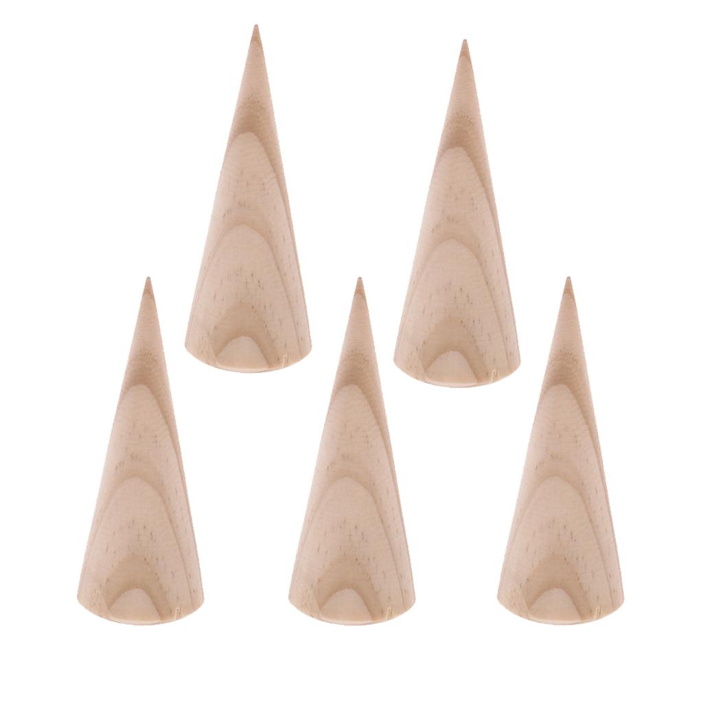 5 Pieces Unpainted Plain Cone Wooden Ring Jewelry Display Stand Holder 3x8cm