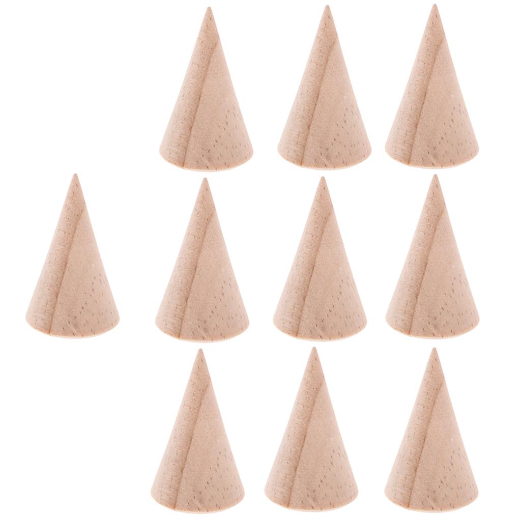 10 Pieces Unpainted Plain Cone Wood Ring Jewelry Display Stand Holder 3x5cm