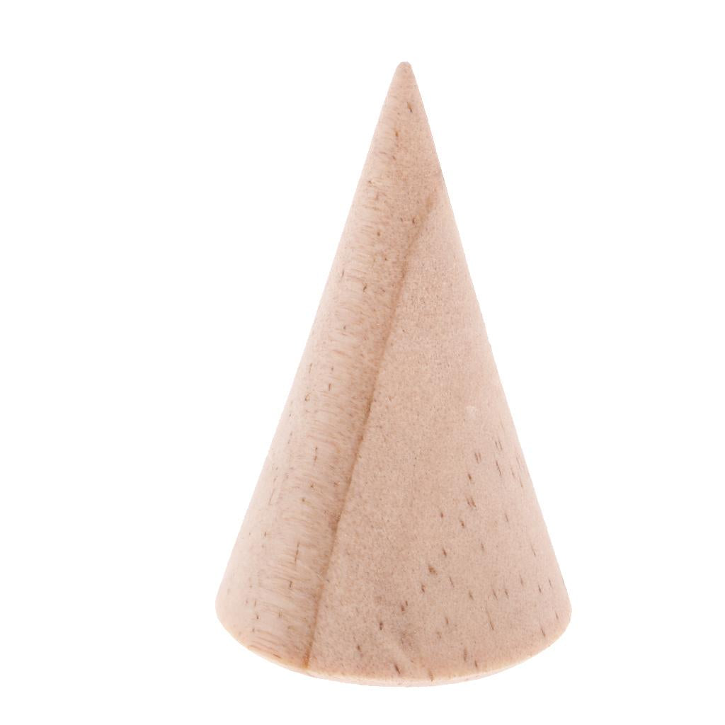 10 Pieces Unpainted Plain Cone Wood Ring Jewelry Display Stand Holder 3x5cm