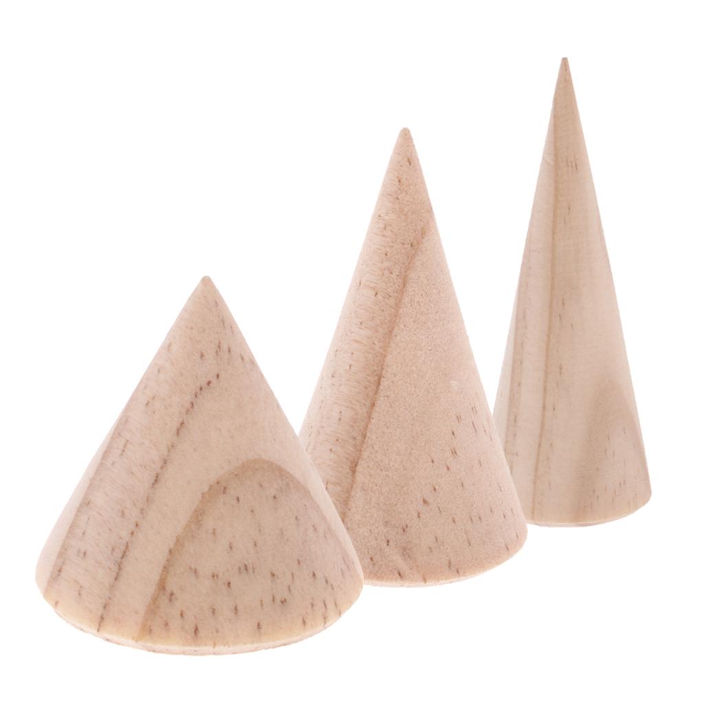18 Pieces Unpainted Plain Cone Wood Wooden Ring Jewelry Display Stand Holder