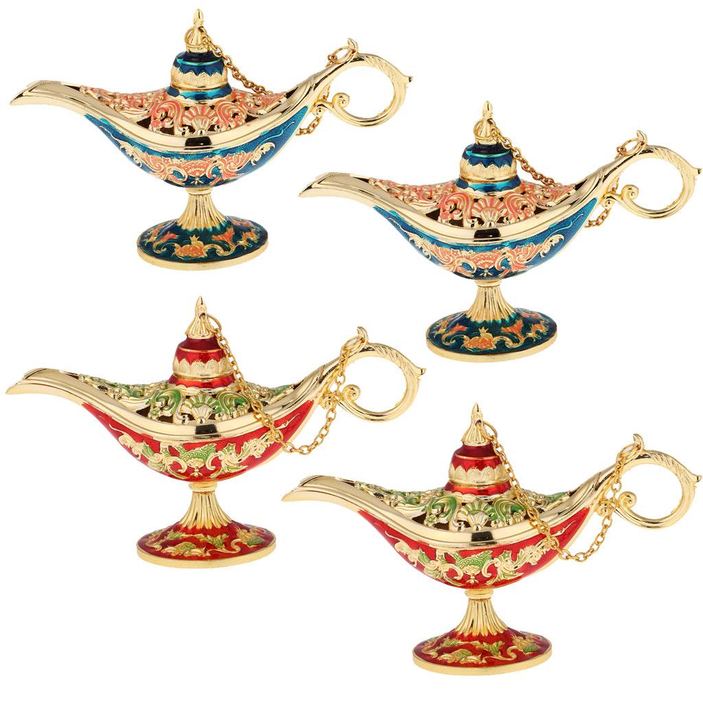 4 Pieces Zinc Alloy Craved Light Genie Lamp Design Bead Box Party Decor Prop