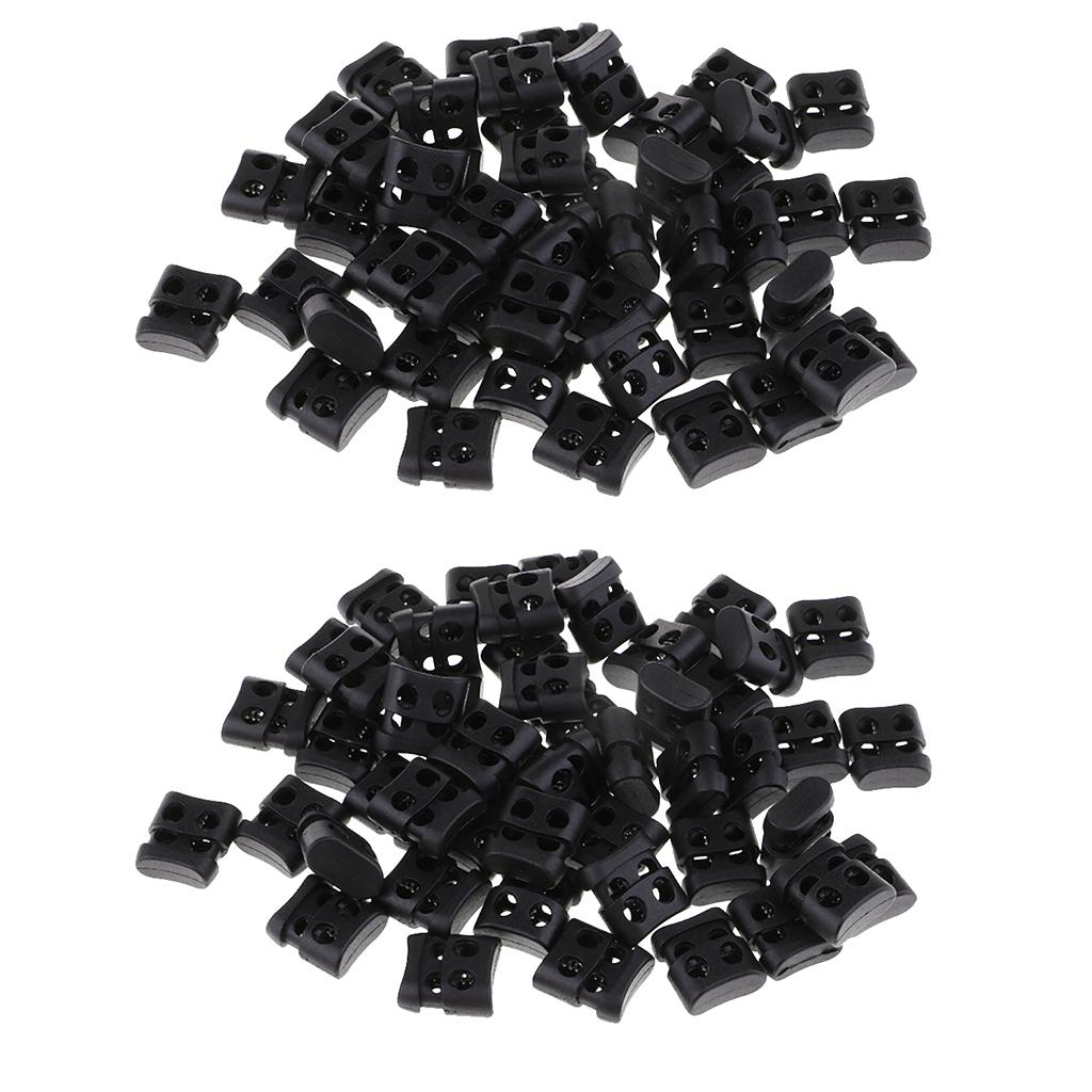 100pcs Black Plastic Non-slip Double Hole String Cord Locks for Shoelace Bag