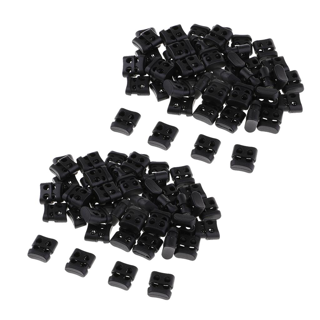 100pcs Black Plastic Non-slip Double Hole String Cord Locks for Shoelace Bag