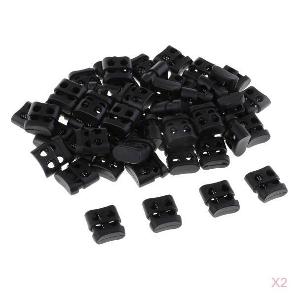 100pcs Black Plastic Non-slip Double Hole String Cord Locks for Shoelace Bag