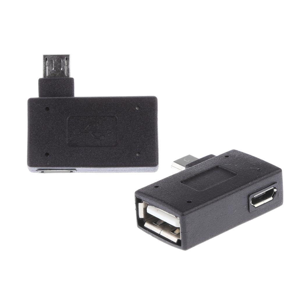2 Pieces 90 degree Left Angle Micro USB 2.0 OTG Host Adapter with USB Power