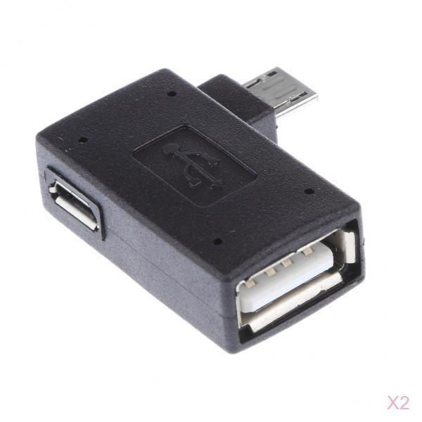 2 Pieces 90 degree Left Angle Micro USB 2.0 OTG Host Adapter with USB Power