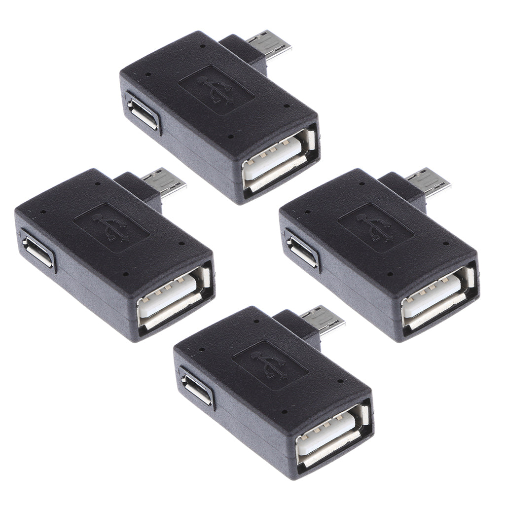 4 Pieces 90 degree Left Angle Micro USB 2.0 OTG Host Adapter with USB Power