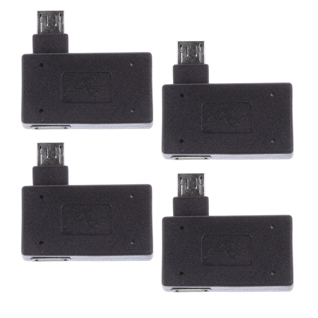 4 Pieces 90 degree Left Angle Micro USB 2.0 OTG Host Adapter with USB Power