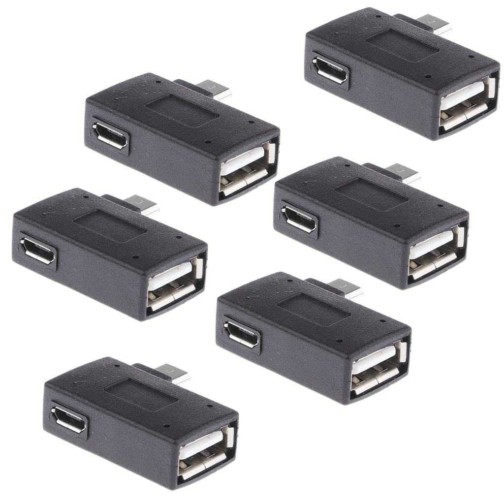 6 Piece 90 degree Left Angle Micro USB 2.0 OTG Host Adapter with USB Power