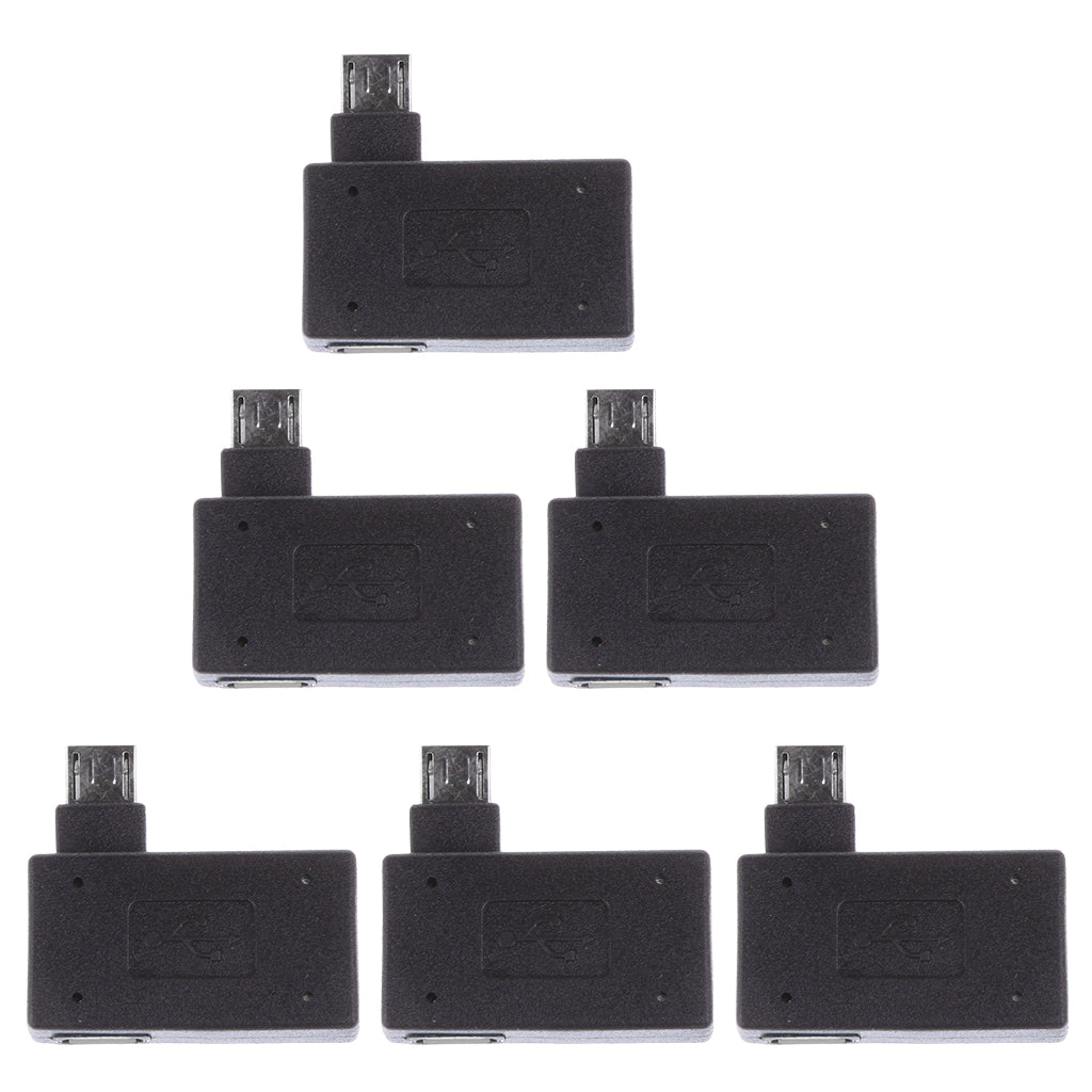 6 Piece 90 degree Left Angle Micro USB 2.0 OTG Host Adapter with USB Power