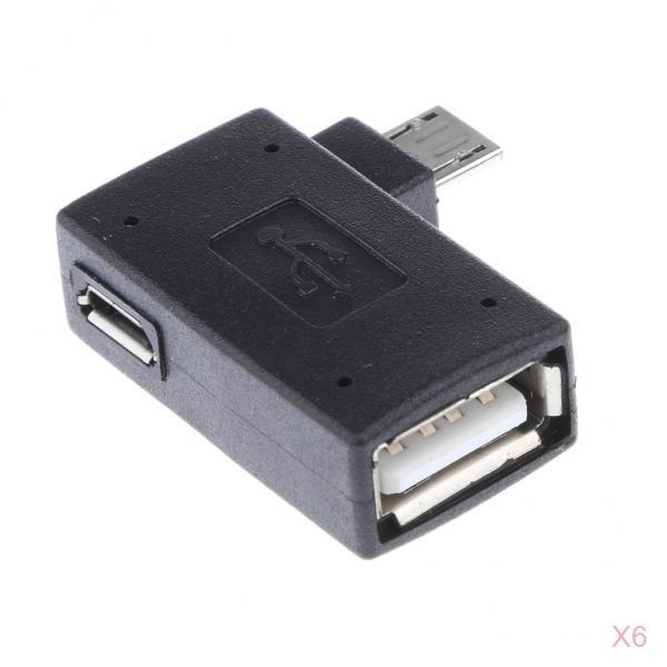 6 Piece 90 degree Left Angle Micro USB 2.0 OTG Host Adapter with USB Power