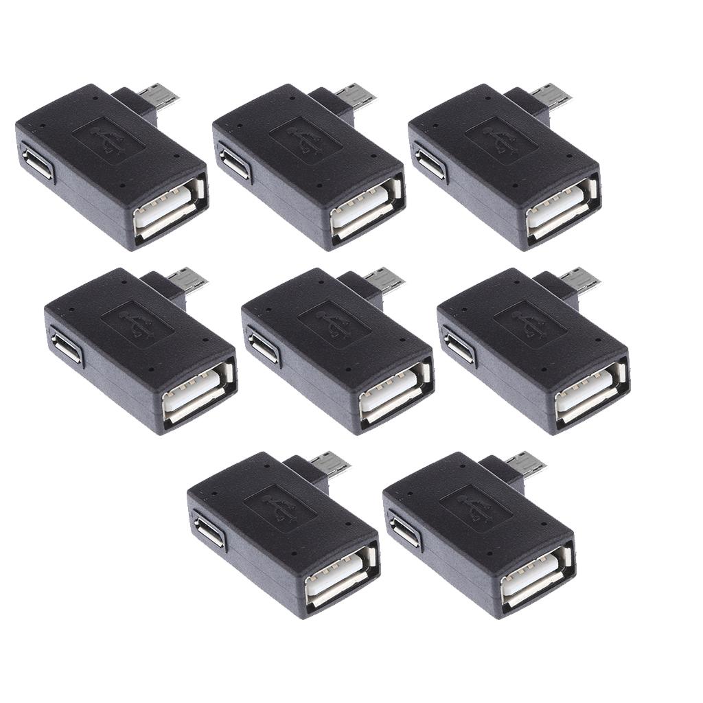 8 Pieces 90 degree Left Angle Micro USB 2.0 OTG Host Adapter with USB Power