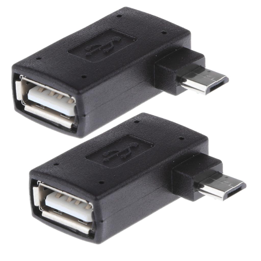 2 Pieces 90 degree Right Angle Micro USB 2.0 OTG Host Adapter with USB Power