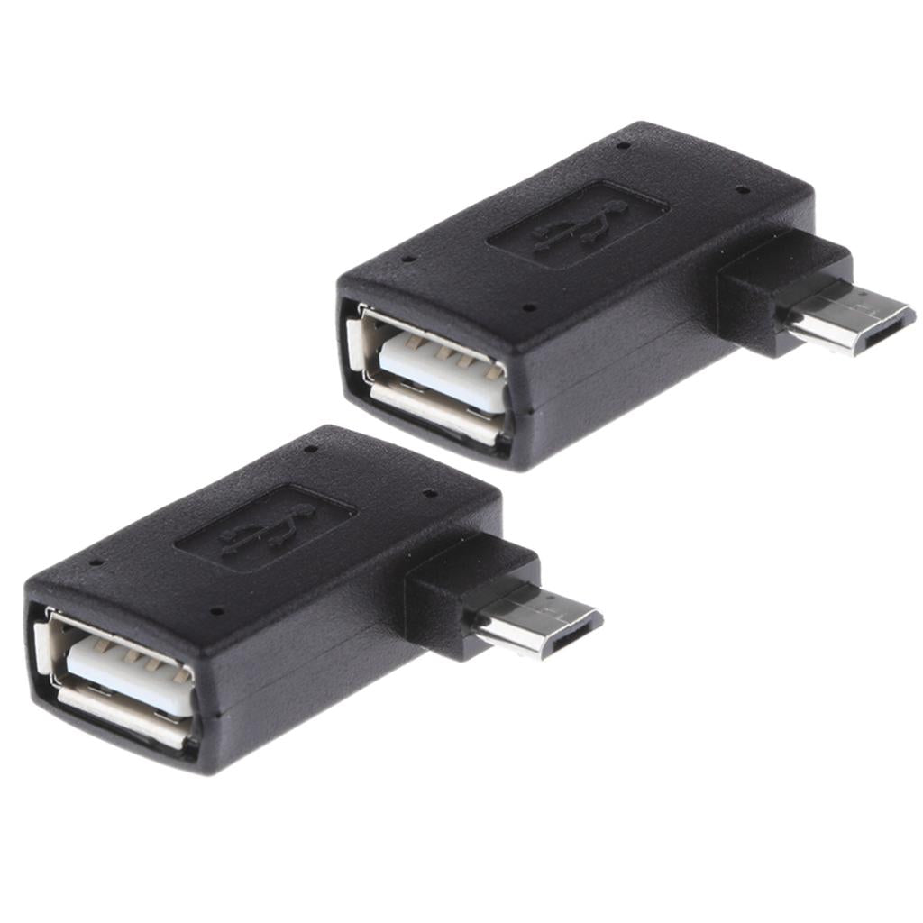 2 Pieces 90 degree Right Angle Micro USB 2.0 OTG Host Adapter with USB Power