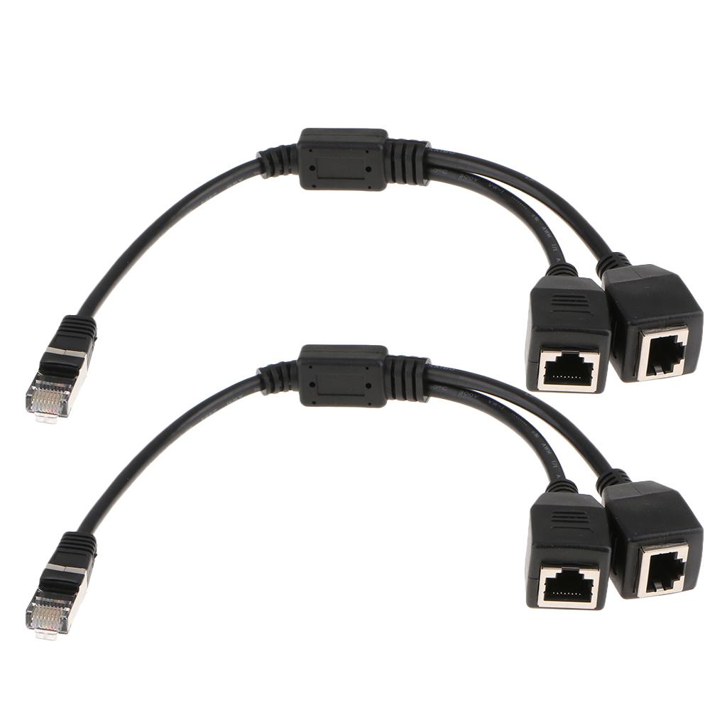 2x Network Splitter Adapter Cable LAN Ethernet 1 Male to 2 Female Cord