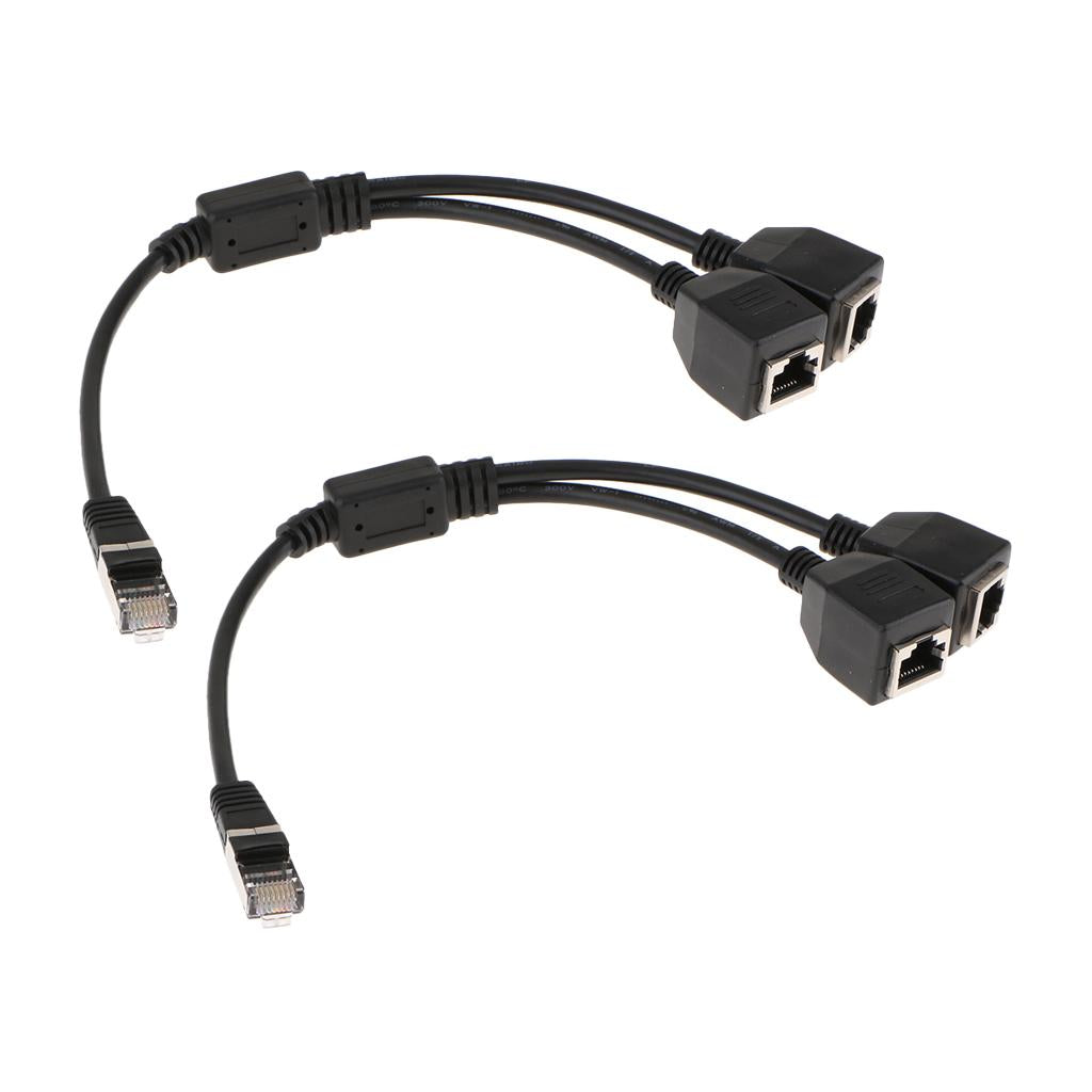 2x Network Splitter Adapter Cable LAN Ethernet 1 Male to 2 Female Cord
