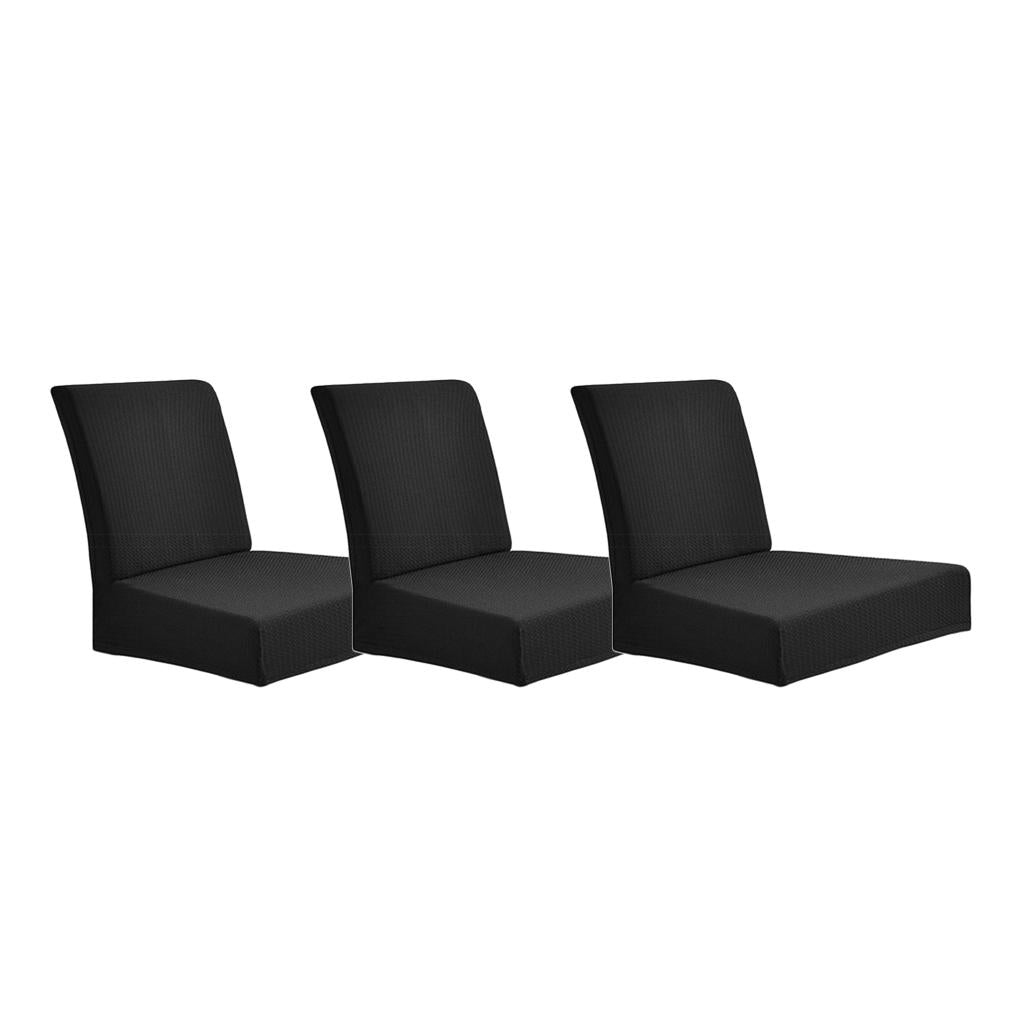3Pcs Black Rural Freshness Elastic Waterproof Low Back Dining Chair Covers