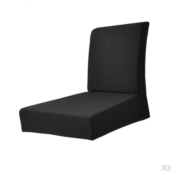 3Pcs Black Rural Freshness Elastic Waterproof Low Back Dining Chair Covers