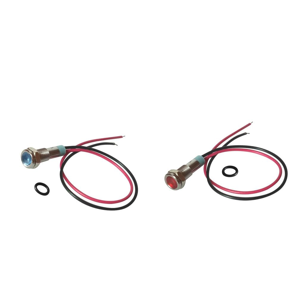 2Pcs 220V 6mm Signal Power Supply LED Metal Indicator Light Lamp Blue & Red